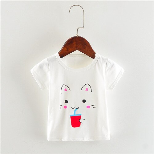 Baby Meisje Zomer t shirts Katoen Cartoon Baby Meisje Tops Sport Kleding voor Kinderen Meisje Korte Mouw t-shirt Kleding voor 0to2Years: WHITE / 18m