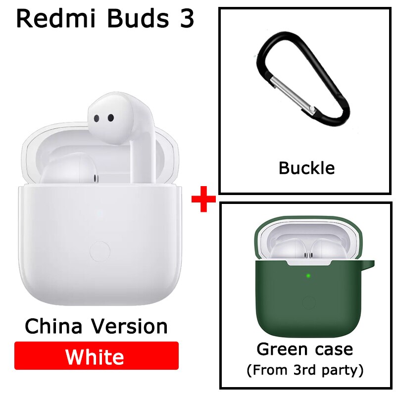Xiaomi Redmi Buds 3 TWS bezprzewodowe słuchawki Bluetooth podwójny mikrofon QCC 3040 Chip IP54 wodoodporne słuchawki redukcja szumów słuchawki douszne: white CN green case