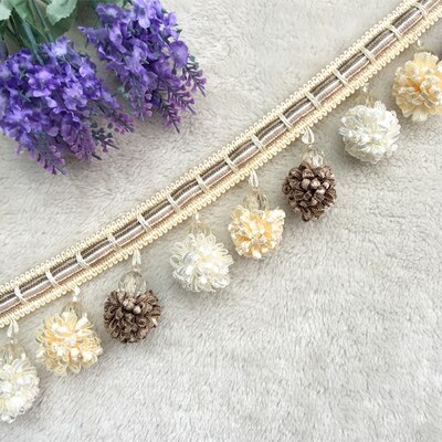 1M Pom Pom Trim Ball Fringe Lint Gordijn Kant Stof Pompom Ballen Kwastje Franjes Trim Kralen Diy Kant Ambachten naaien Accessoires: C