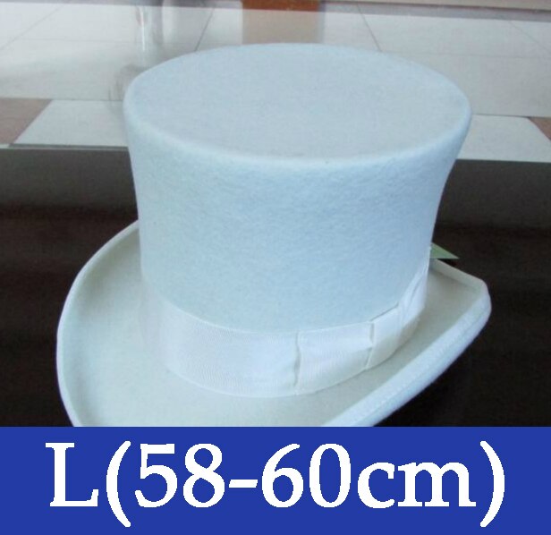 100% Laine Vintage chapeau haut-de-forme 18cm Blanc Couronne Chapeau Rétro Victorien Chapeau Magique pour Adultes Femmes Hommes: L(58-60cm)