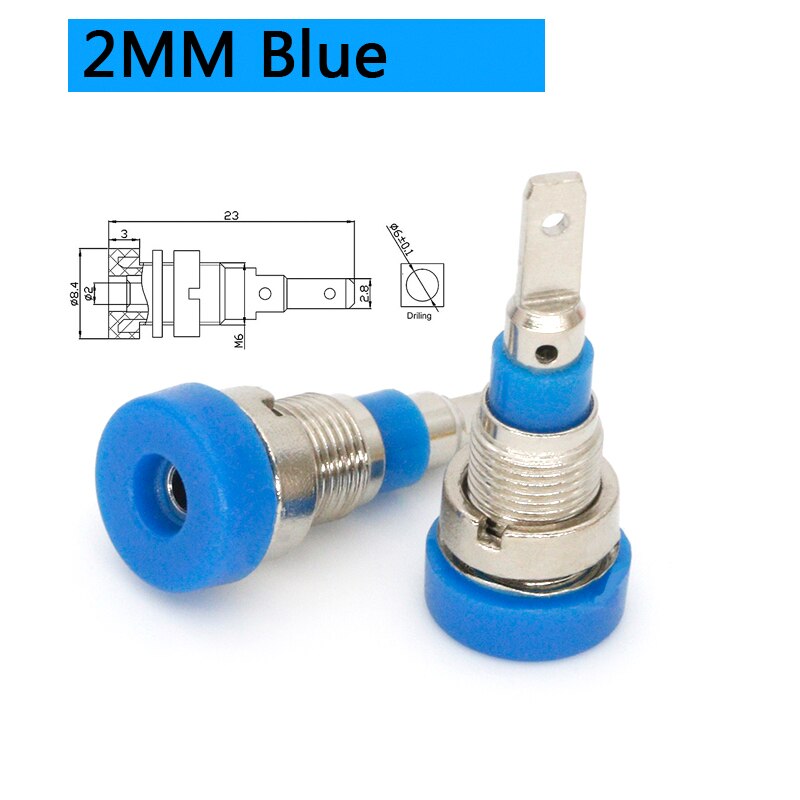 5Pcs Brass 2mm Banana Female Jack Chassis Panel Mount Socket Connector for Non-Shrouded Banana Plug: 2mm blue
