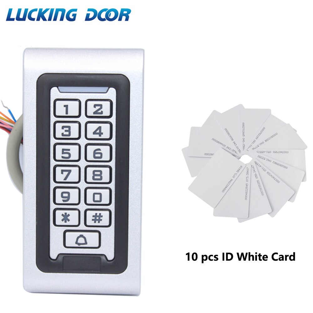 Backlight RFID Standalone Door Access Control Reader Keypad 1000 Users 125KHz 13.56MHZ Card door opener IP65 Waterproof with WG: AC 10pc ID card