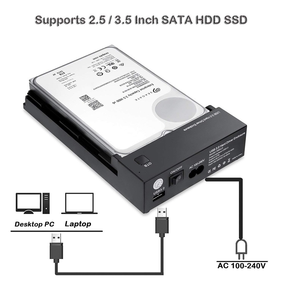 USB 3.0 2.5 "3.5" SATA dysk twardy zewnętrzna obudowa dysk SSD HDD przenośny pojemnik wsparcie skrzynki UASP i dyski 8TB