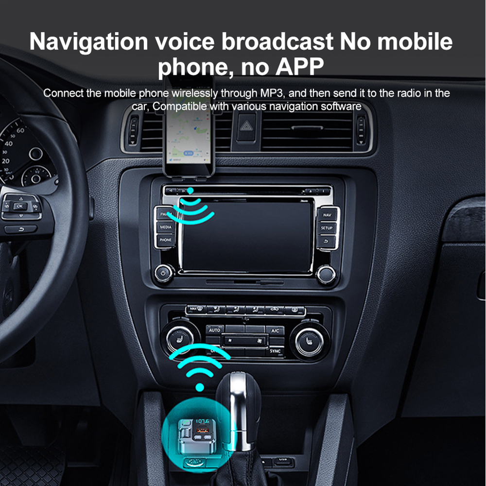 Bluetooth FM Transmitter for Car Radio with Mic for Wireless Hands Free Phone Call MP3 Player Support Fast Charging