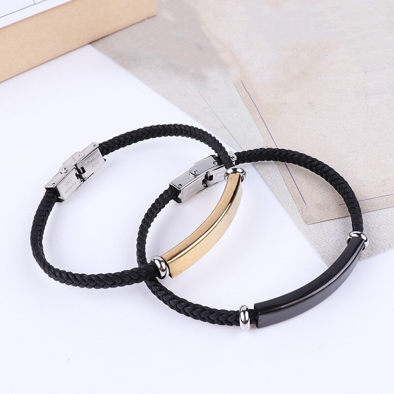 Neue Punk Schwarz flechten Seil Männer Armbinde Armreifen für Frauen Schmuck Schnalle 3 Farben Edelstahl Charme Armbinde