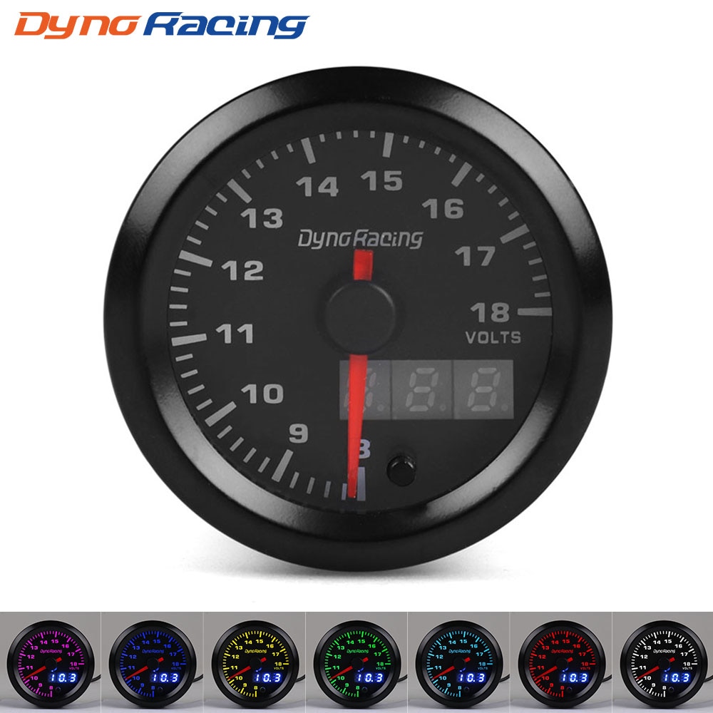 Dynoracing 52MM Dual Anzeige Voltmeter 7 farben LED Volt Messgerät 8-18V Spannung Messgerät Auto Meter mit stepper Motor- Auto Meter