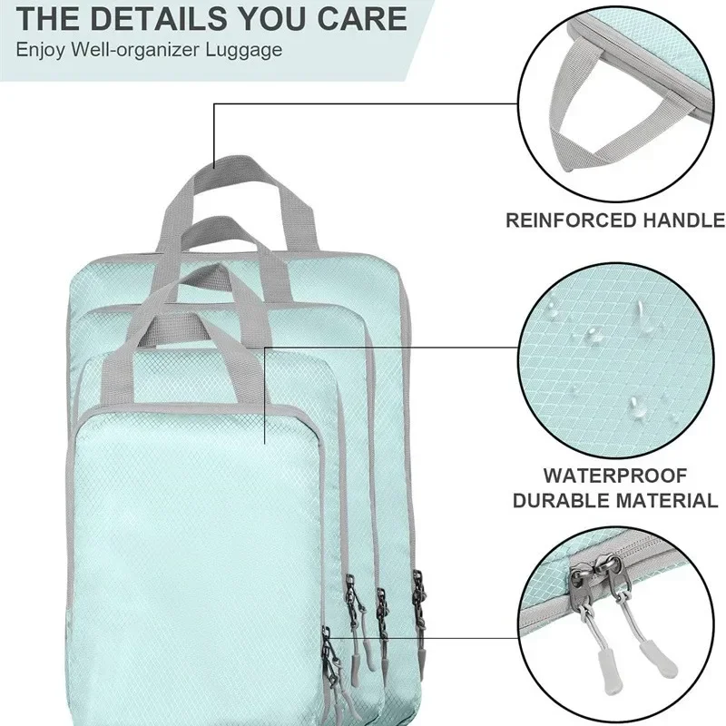 6 -teiliges set tragbarer kompressions-packwürfelbeutel, wasserdichte organizerbeutel für koffer, kleidung, handtaschen und reisen