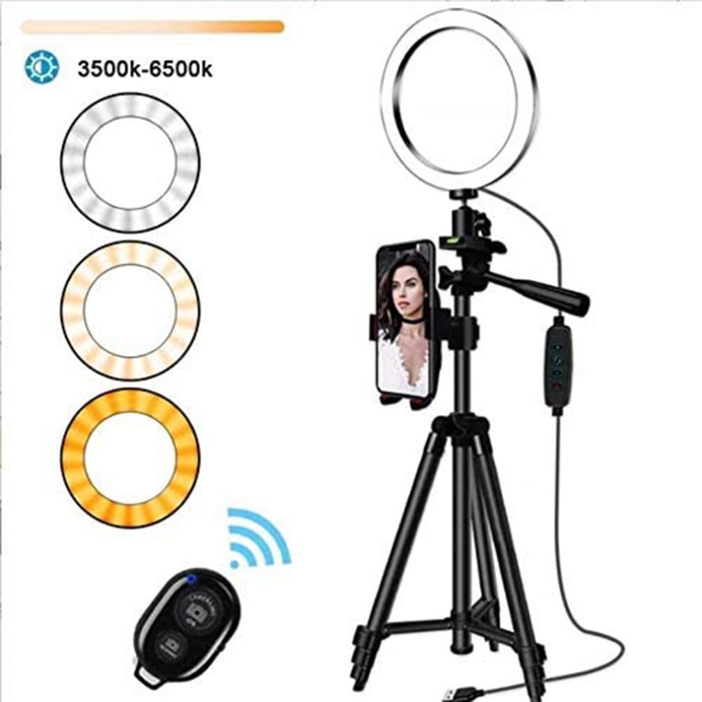 8 inch led dimbare ringlamp met statief, draadloze afstandsbediening voor mobiele telefoon, dimbare live beautylamp