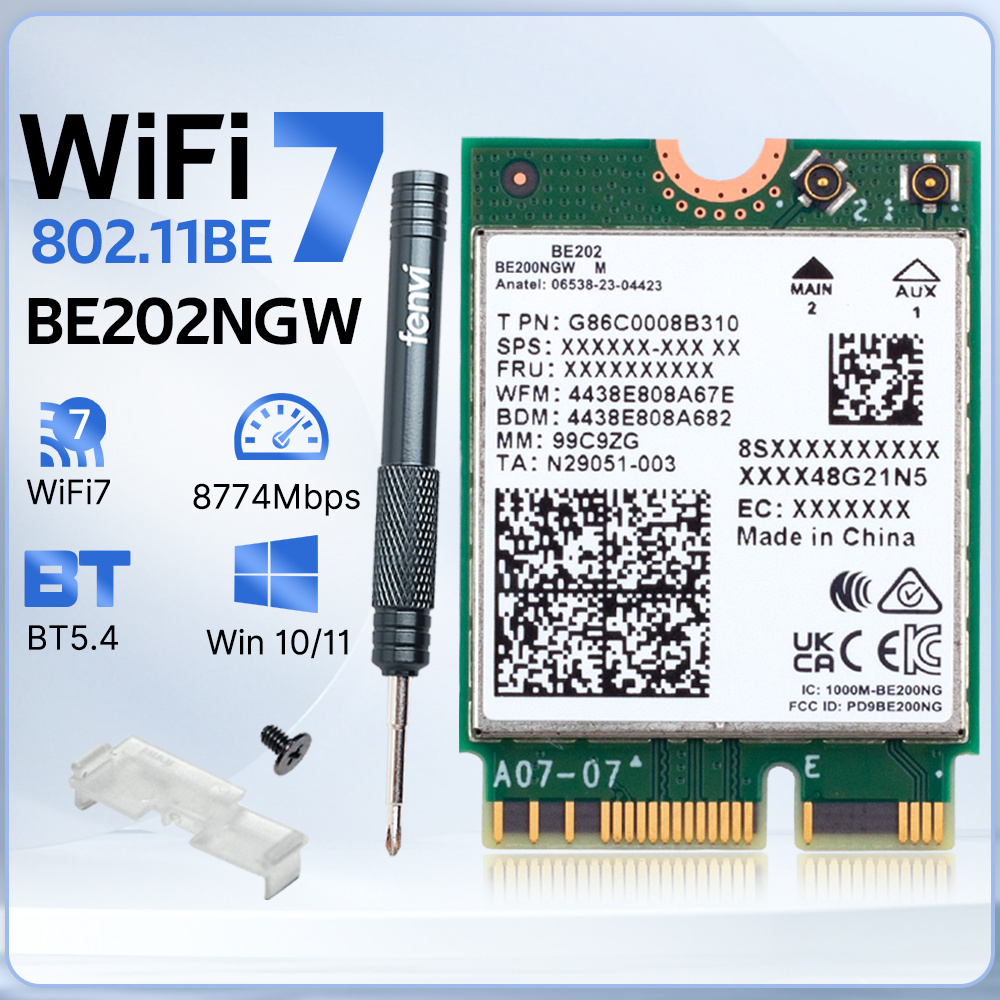 WiFi 7 für BE202 WiFi-Karte M.2 Bluetooth 5.4 2400 Mbit/s Tri-Band 2,4 G/5 G/6 GHz BE202NGW WiFi 7 Wireless-Netzwerkadapter: Default Title
