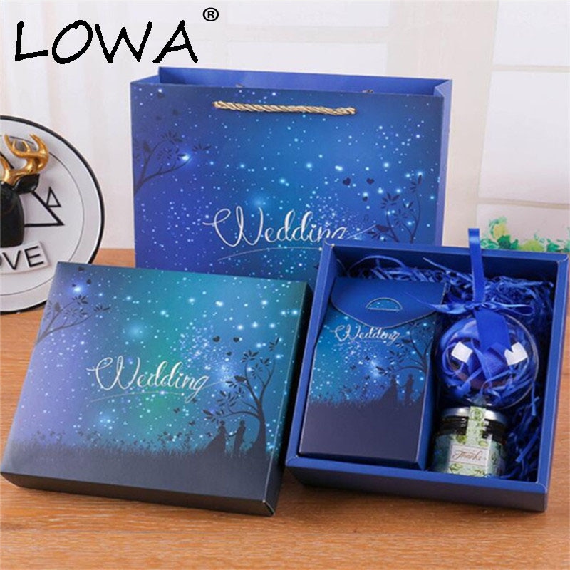 Box Set Wedding Hand Box Personality Favor Candy Bag Stars Souvenir Party Blue Paper Bags Suit Pack
