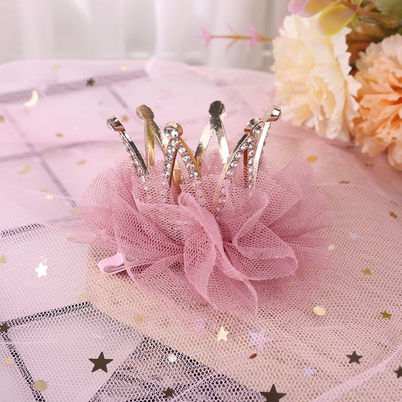 Children Kidds Girl Princess Rhinestone Crystal Lace Crown Hairpin Clip Style Decoration Accessory