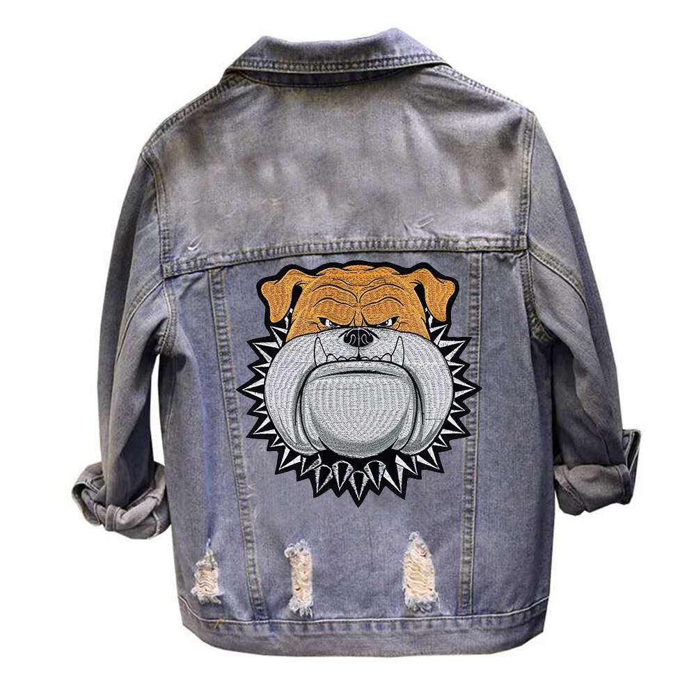 2 st Geborduurde Hond Wolf Kat Hoofd Applique Patch Applique Stof Kleding Decoratie Badge Iron on Jacket Jeans TH1430