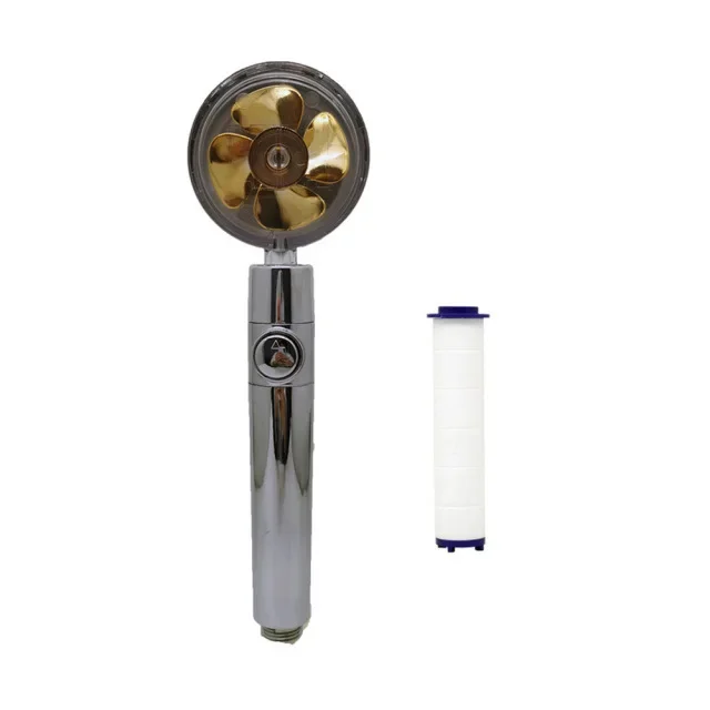 Shower Head Water Saving High Preassure Turbo Propeller Flow Showerhead with Fan Built-in Filter Rainfall Bathroom Accessor: Light Grey