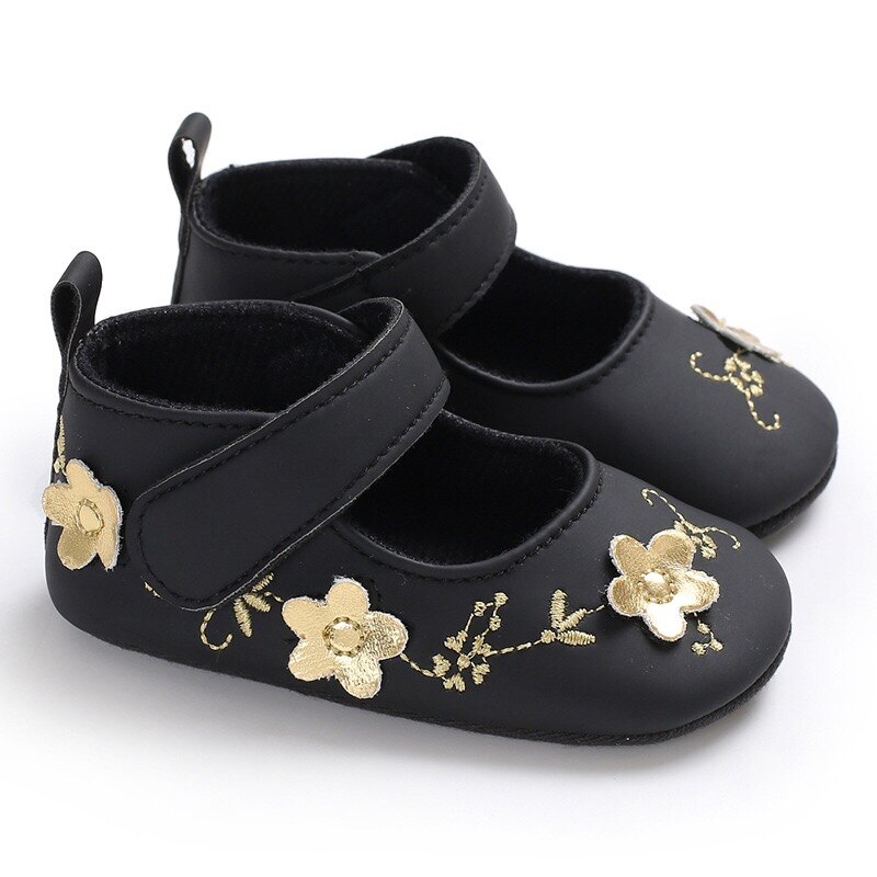 Baby Meisje Schoenen Gouden Bloem Geborduurd Zachte Zool Schoenen Prewalker Wandelschoenen Peuter Kinderen Schoenen Eerste Wandelaar: A3 / 7-12month (12CM)