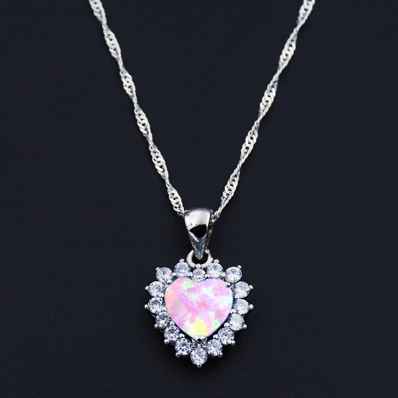 Fdlk Romantische Zirkoon Hart Hangers Ketting Charm Imiteren Opal Stone Ketting Verklaring Sieraden Voor Vrouwen Accessoires: Pink