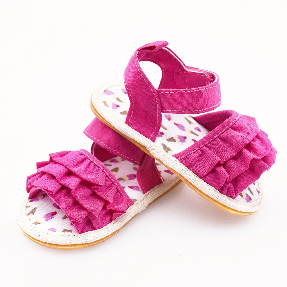 Niemowlę dziewczynek sandały z wzorem w kwiaty śliczne obuwie bawełniane antypoślizgowe miękkie podeszwy maluch płaskie buty na lato A22: B / 12