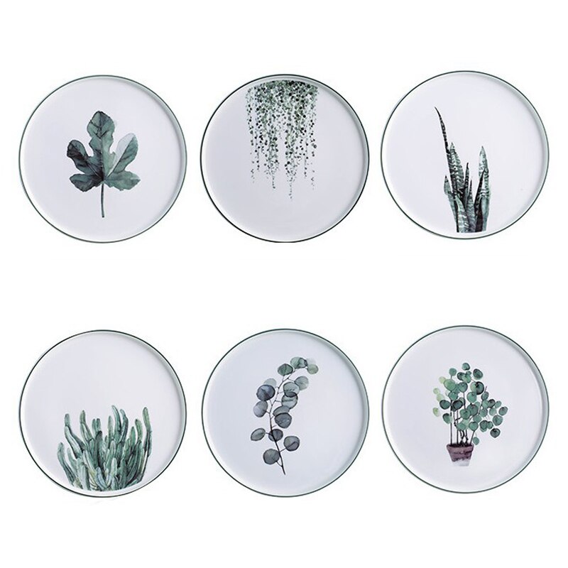 1pcs Christmas Ceramic Plate Handcraft Green Plants Porcelain serving Platter Steak Plates Dishes Home Kitchen Decoration