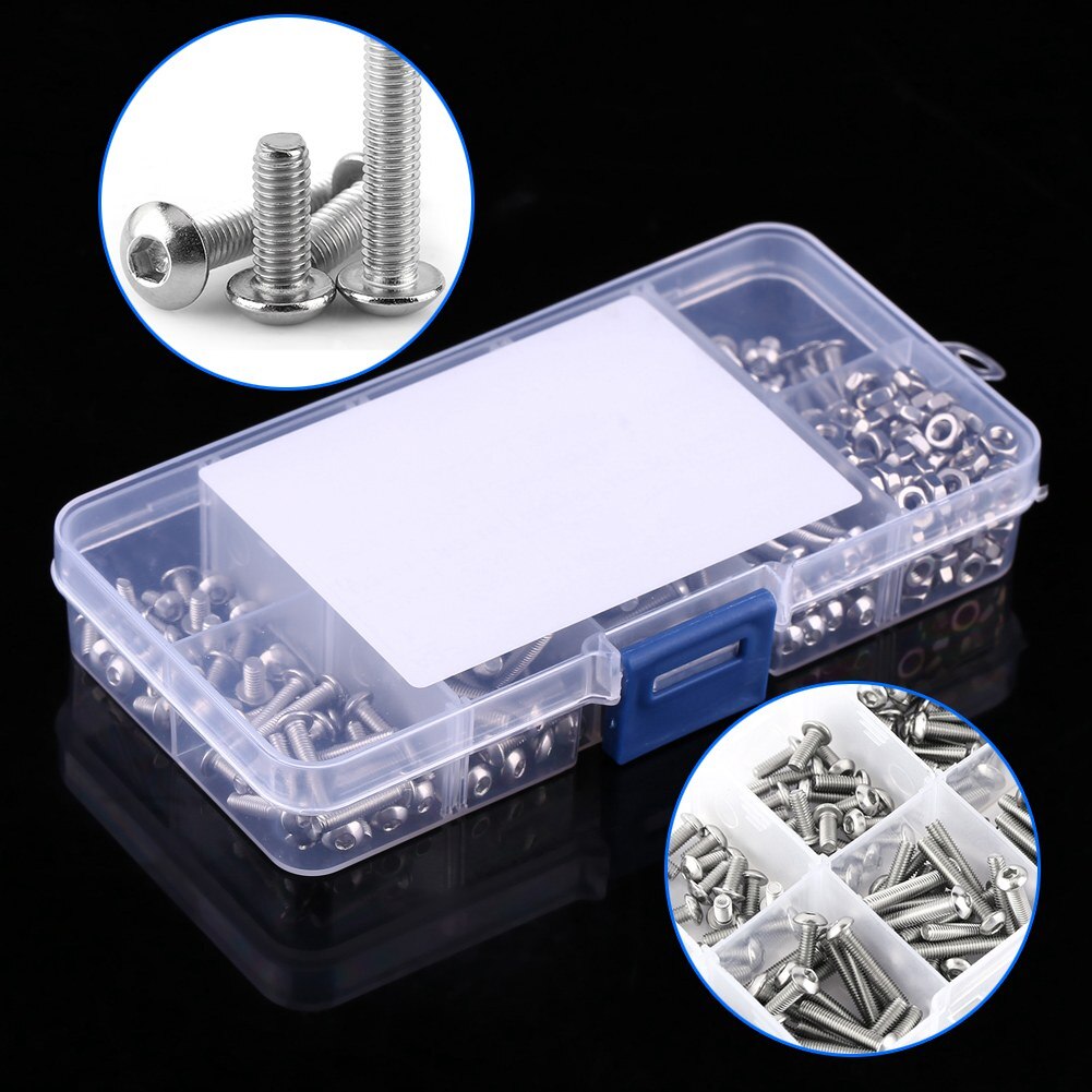 340pcs M3 Stainless Steel SS304 Button Head Hex Socket Screw Bolt Nut Assortment Kit Fastener Hardware