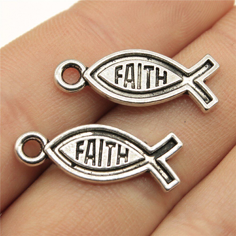 20 st jesus fisk berlocker antika silver färg jesus fisk berlocker hängen för armband kristna fisk berlocker gör smycken: B11469-25 x 9mm