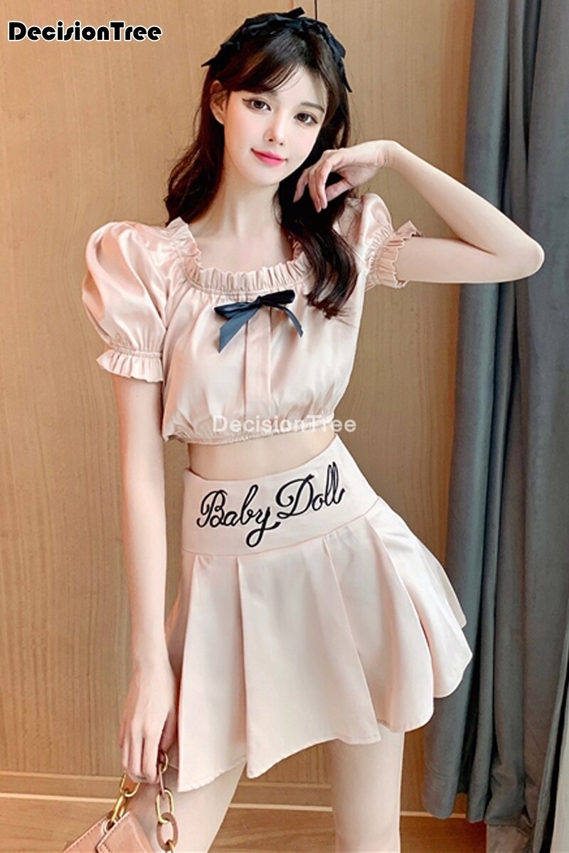 Meisje japanse koreaanse student schooluniformen strik satijnen jk shirt matrozenjurk vrouwen kawaii zoete geplooide rok pak set