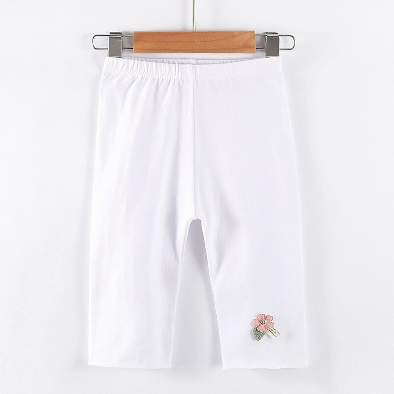 Girls Knee Length Kid Five Pants Solid Color Children Cropped Trousers Spring-Summer All-matches Bottoms Leggings Floral Sweet: White / 140cm