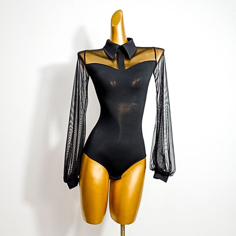 Latinalaista tanssia varten naisten musta pitkähihainen latinalaista tanssia varten tarkoitettu mekko, samba, tango, chacha-tanssiesitys  th501: M