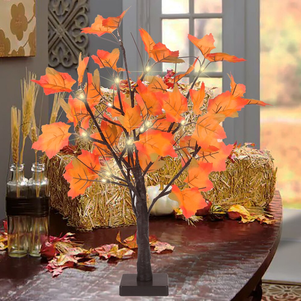 24 Bulbs LED Maple Leaves Branch Tree Light Desk Lamp Home Christmas Wedding Harvest Festival Decorations Lights
