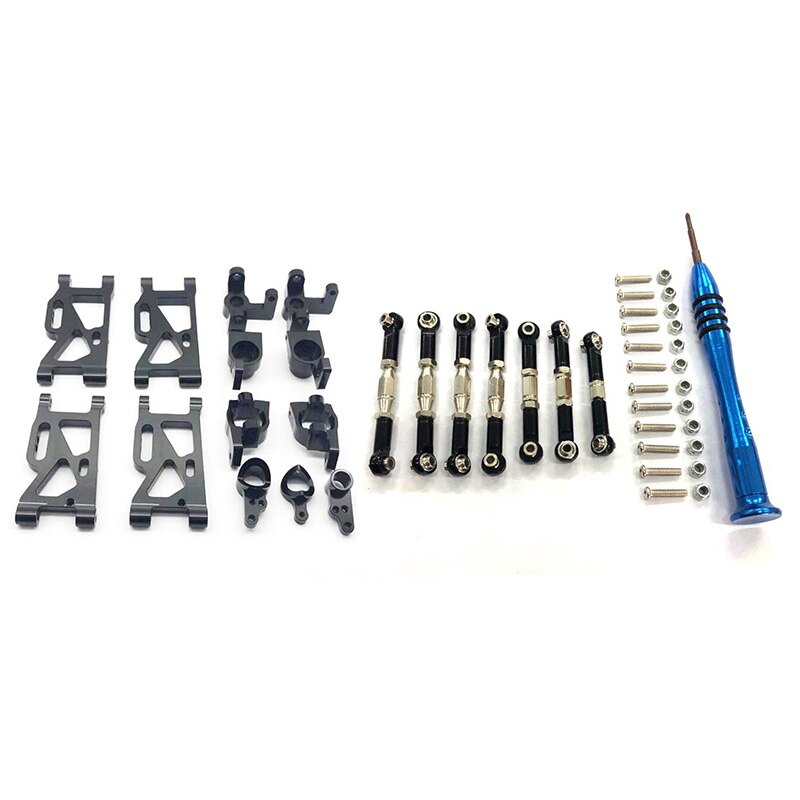 Metal Steering Swing Arm Base C Rear Hub Seat Servo Pull Rod Kit for 1:14 WLtoys 144001 RC Car Upgrade Spare Parts: Black