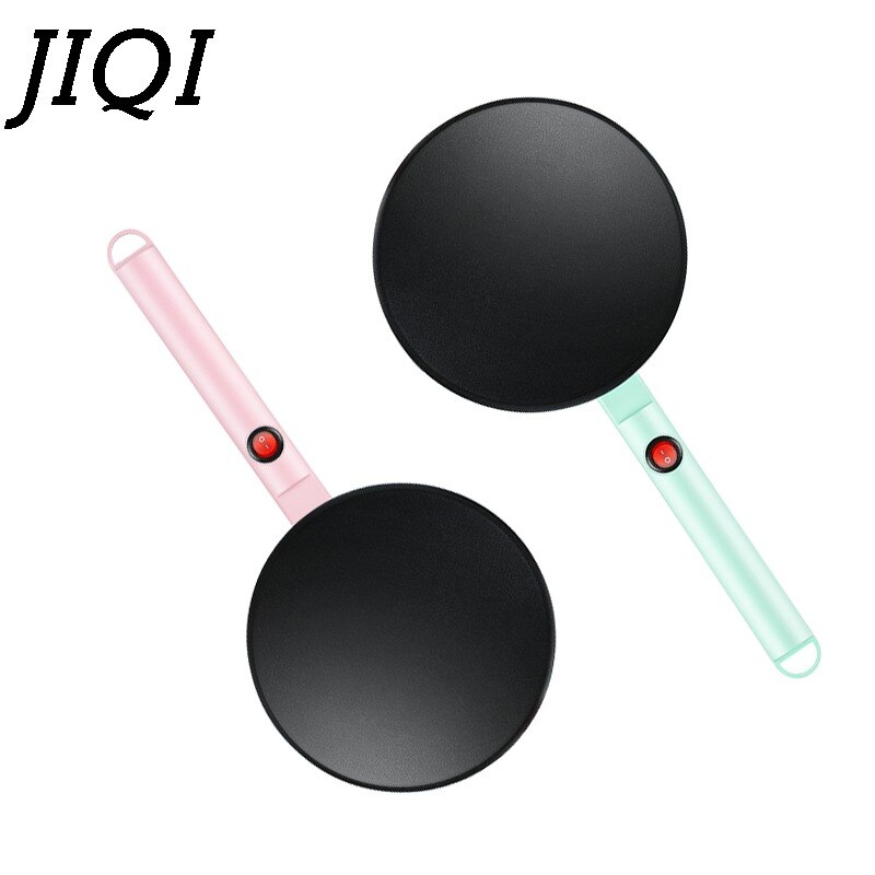 JIQI-máquina de tortitas eléctrica para hacer crepes y Pizza, plancha antiadherente para hornear pan y pasteles, utensilios de cocina de 220V, color rosa, para UE y EE. UU.