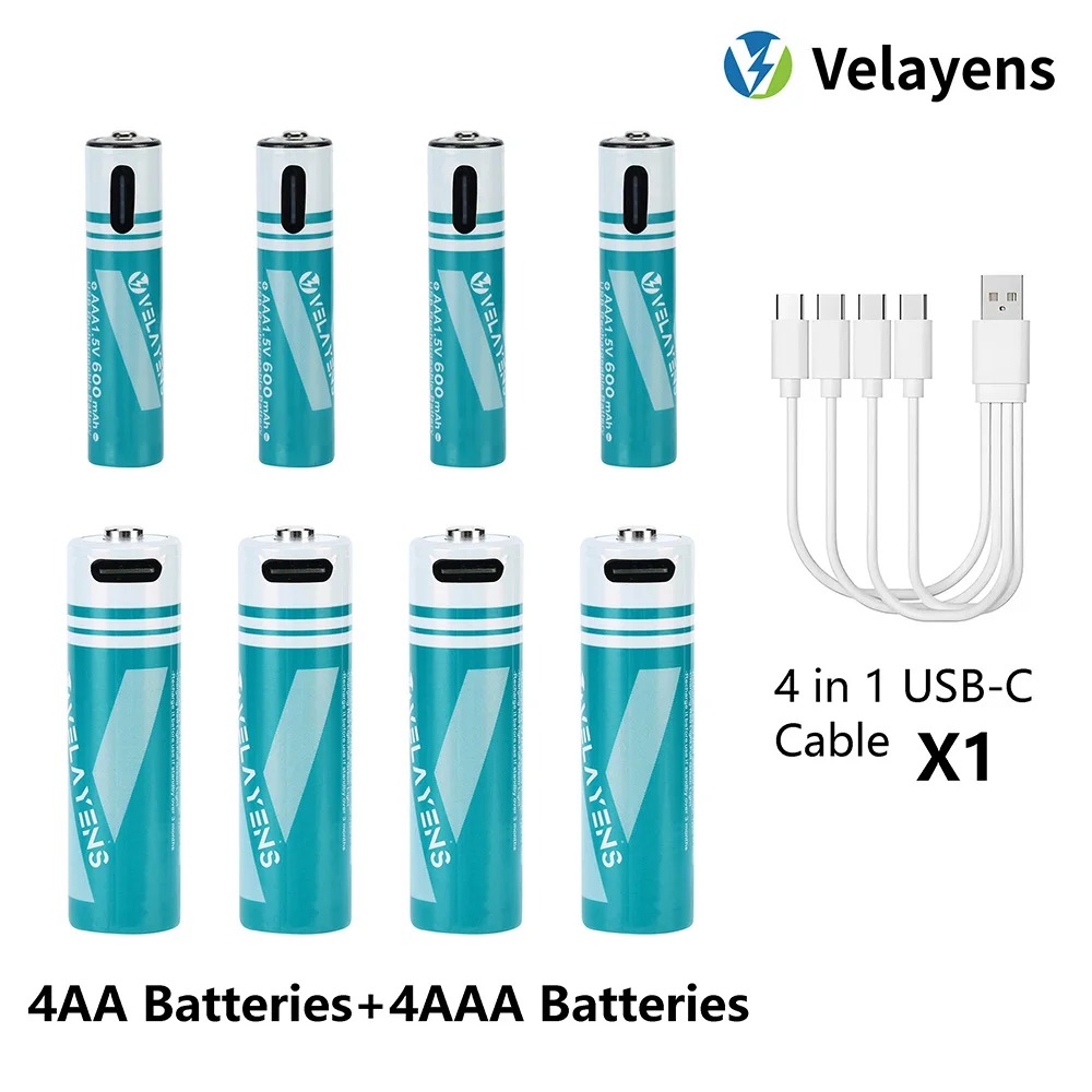 1.5V USB Rechargable Lithium Battery AA 2200mAh + AAA 600mAh Actual Capacity Fast Charging 2000+ Charge Cycles: Light Grey