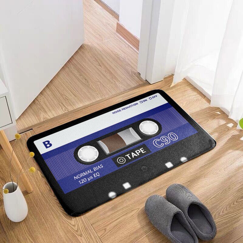 Felpudo antideslizante con cinta musical para decoración de puerta, Alfombra de franela gruesa con patrón de tendencia de Hip-hop, para baño y sala de estar