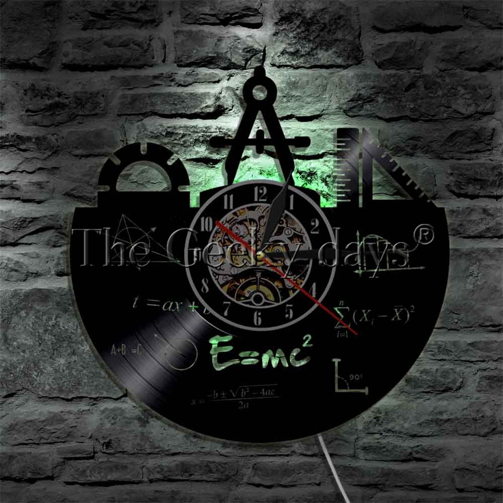 1Piece Luminous Math Wall Clock School Education Vinyl Record Wall Clock Engineer Decorative Time Clock Mathematics Timepiece