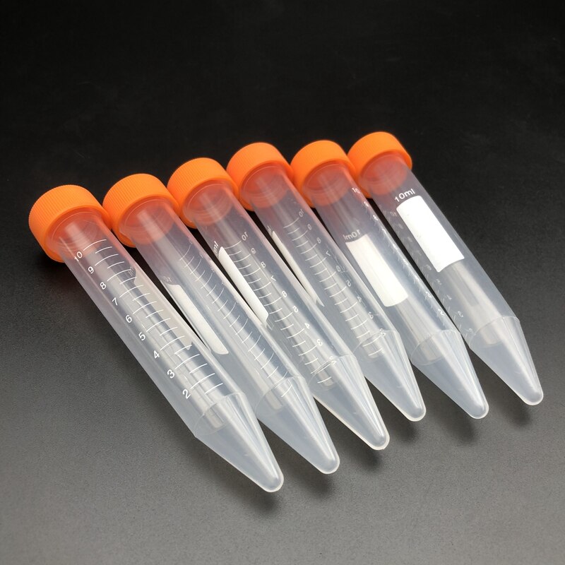 100pcs 10ml Plastic transparent centrifuge tube with scale，Conical bottom centrifuge tube with Colourful threaded cover
