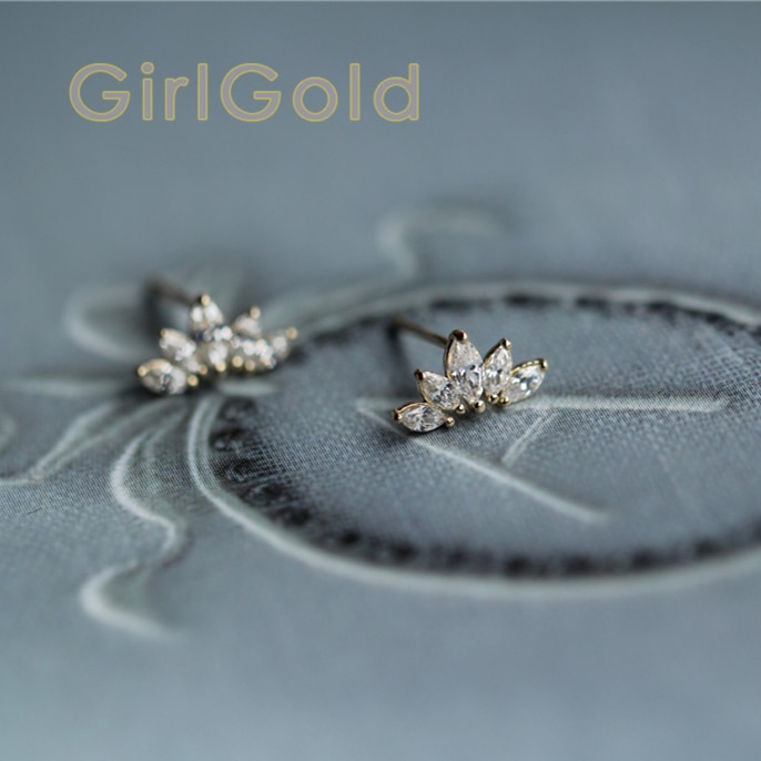 9K Goud Vijf Leavesfour Blad Bloemen Crystal Dainty Stud Oorbellen Sieraden Minimal Stijl Bruids Douche Bruidsmeisje Victoriaanse