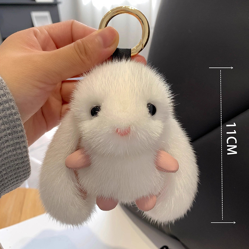 Cute Fluffy Rabbit Keychain Ring Plush Pompon Bunny Bag Pendant For Couple Car Key Ring Jewelry