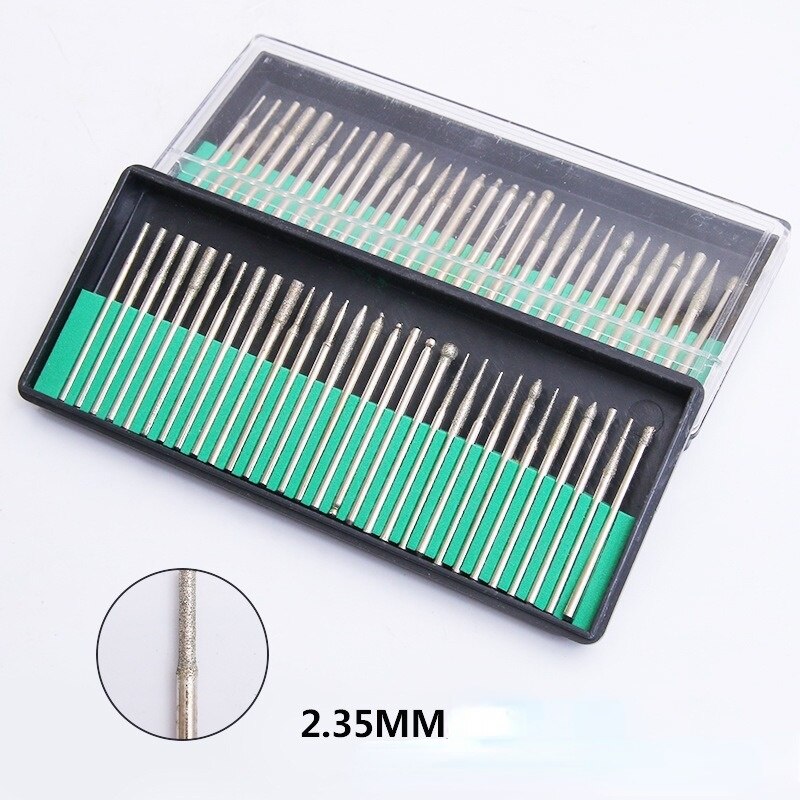 30 Stuks 2.35Mm Shank Diamant Slijpen Burr Naald Punt Graveren Carving Polijsten Glas Jade Steen Boor Rotary Tool set