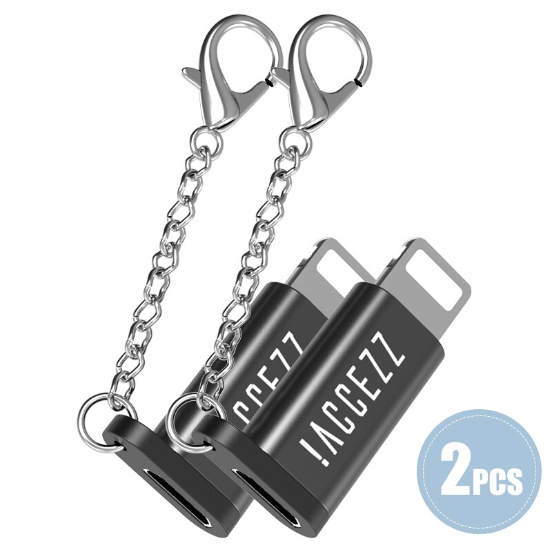 !ACCEZZ Lighting OTG For Apple to Micro USB Adapter For iPhone 11 Pro Max X XS 7 Data Sync Charger Microusb Male 8Pin Connector: 2PC Black