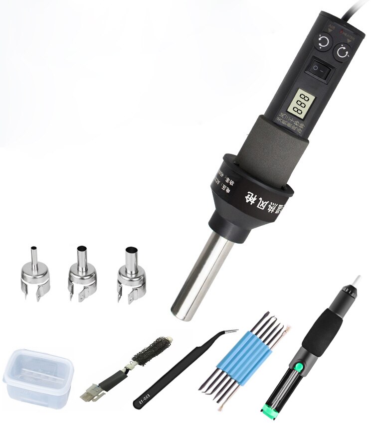 450W Lcd Verstelbare 450 Graden Elektronische Heat Air Gun Desolderen Soldeerstation Ic Smd Bga Rework 3 Nozzle 8018 Lcd: Rood