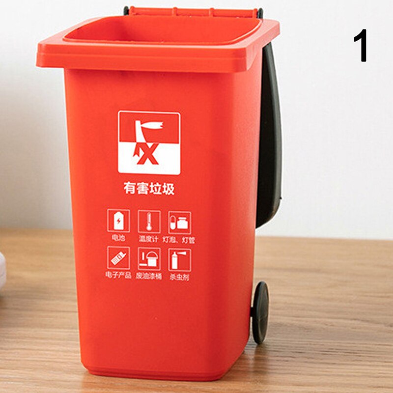1Pcs Mini Desktop Tidy Pen Waste Bin Trash Can With Lid Stationery Holder Rubbish Garbage Home Office School Supplies: Red