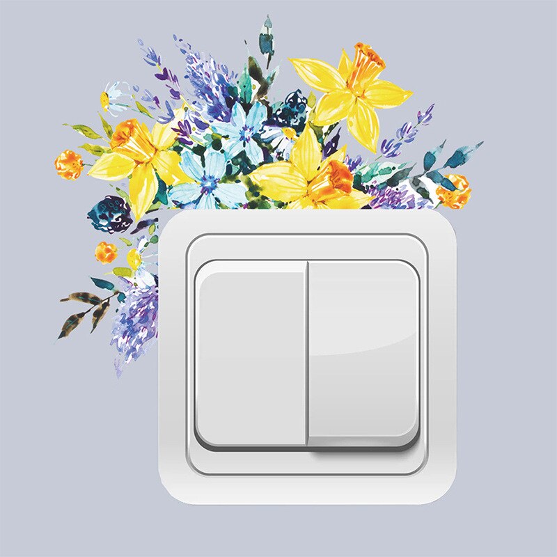 Pegatinas decorativas de pared con hojas de flores, luz para enchufes, interruptores, vinilo, decoración para sala de estar, jóvenes, niños, bonitos enchufes: KG176
