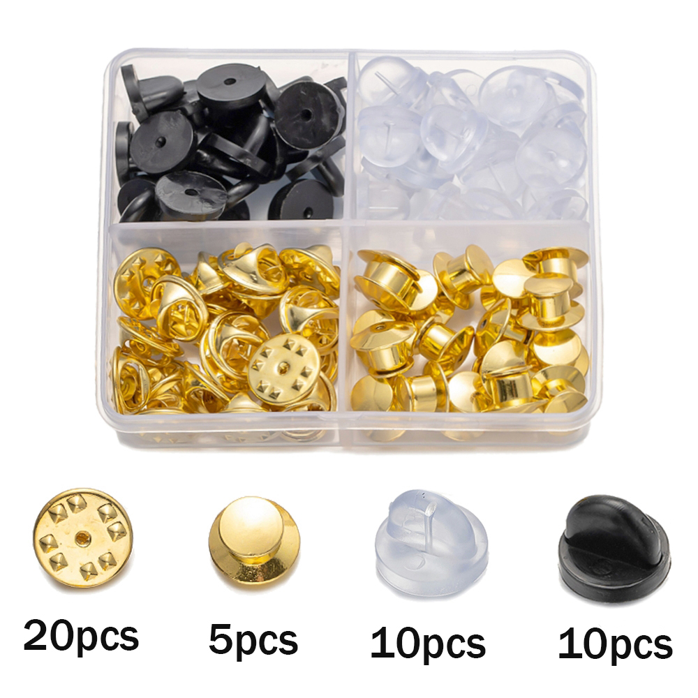 45Pcs/Box Metal Safety Locking Pin Back Brooch Badge Holder Butterfly Pins Badge Clasps DIY Jewellery Making Craft Accessories: Chocolate Color