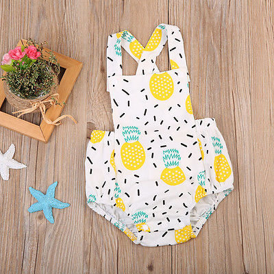 Sød baby pige tøj ananas print ærmeløs romper ryg cross jumpsuit outfit playsuit soldragt tøj