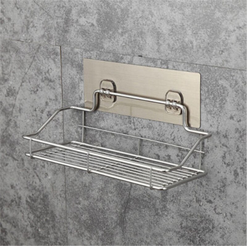 Adhésif fixé au mur Durable de support de stockage de salle de bains de panier d'étagère d'acier inoxydable