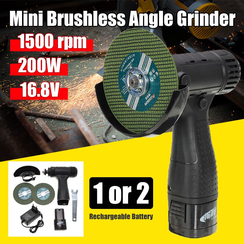 Mini Cordless Angle Grinder 16.8V 200W Polishing Machine Brushless Mini Cutter Rechargeable Power Tools With 2pcs Batteries