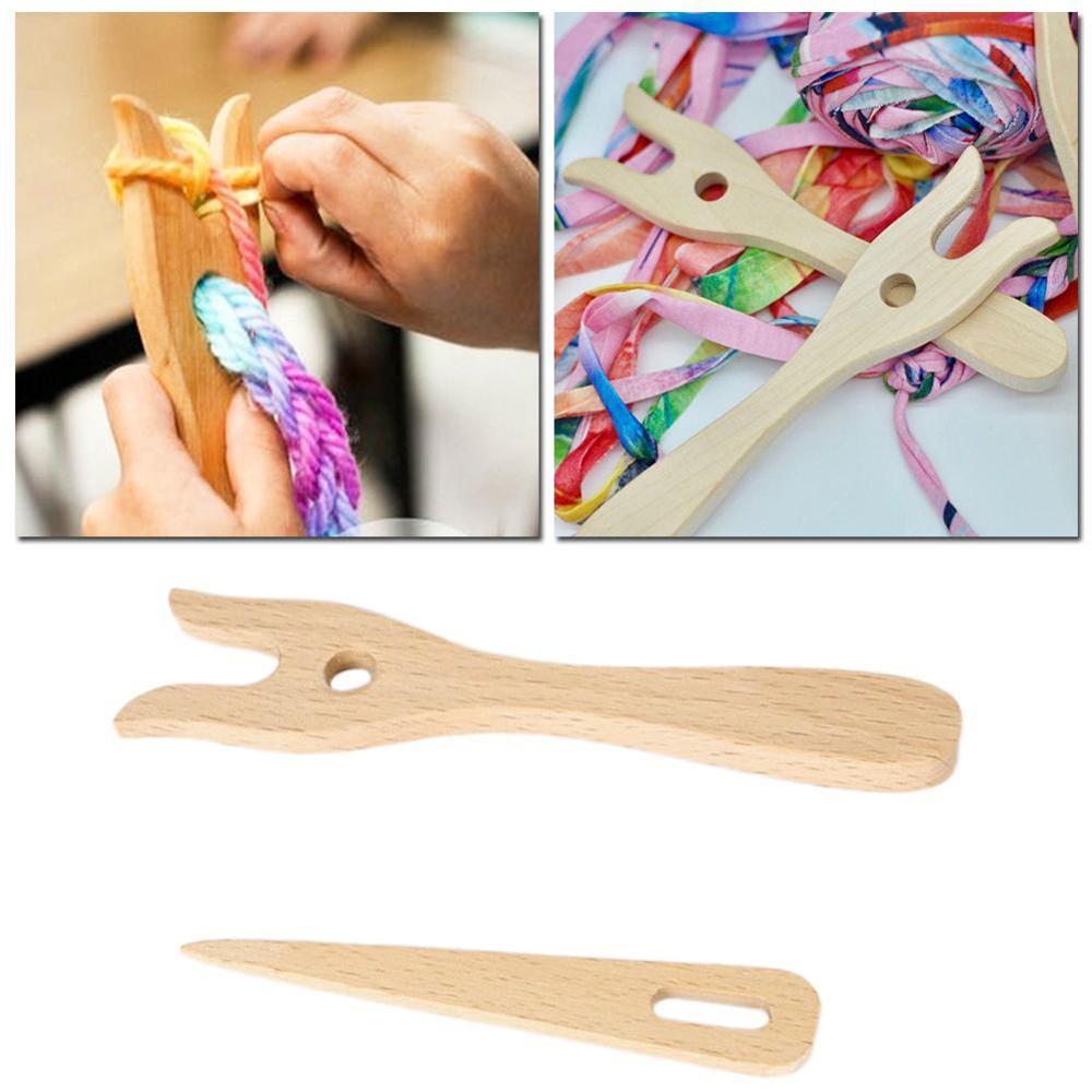 2 unids/set hecho a mano herramienta para tejer tenedor de madera mano telar artesanía niños DIY pulsera collar tejido trenzado Accesorios