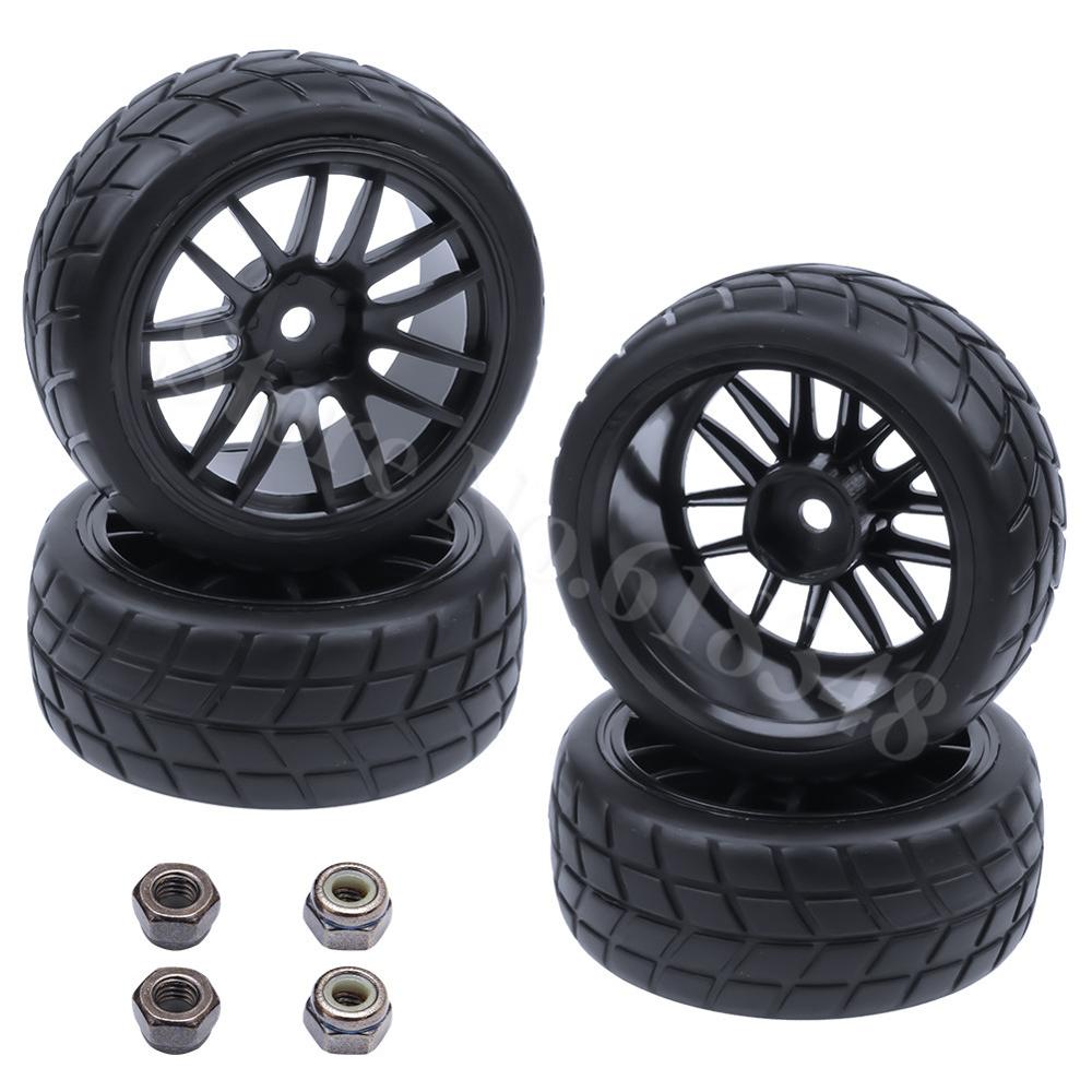 4Pcs 26mm Rubber RC Tyres & Wheel Rims Hex 12 For 1:10th HSP HPI Sprint 2 Drift RS4 On Road Cars 4WD