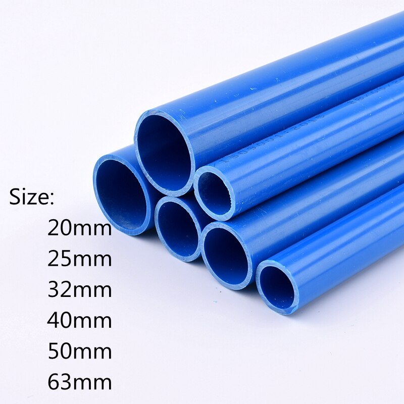 Outer Diameter 20/25/32/40/50/63mm PVC Blue Pipe Aquarium Fish Tank Tube Garden Irrigation Watering Fittings 50cm Long