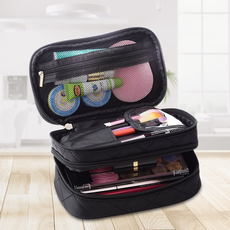 Vrouwen Cosmetische Tas Met Spiegel Dubbele Waterdichte Travel Organizer Schoonheidsspecialist Case Multifunctionele Make-Up Tas Ruit Gevallen