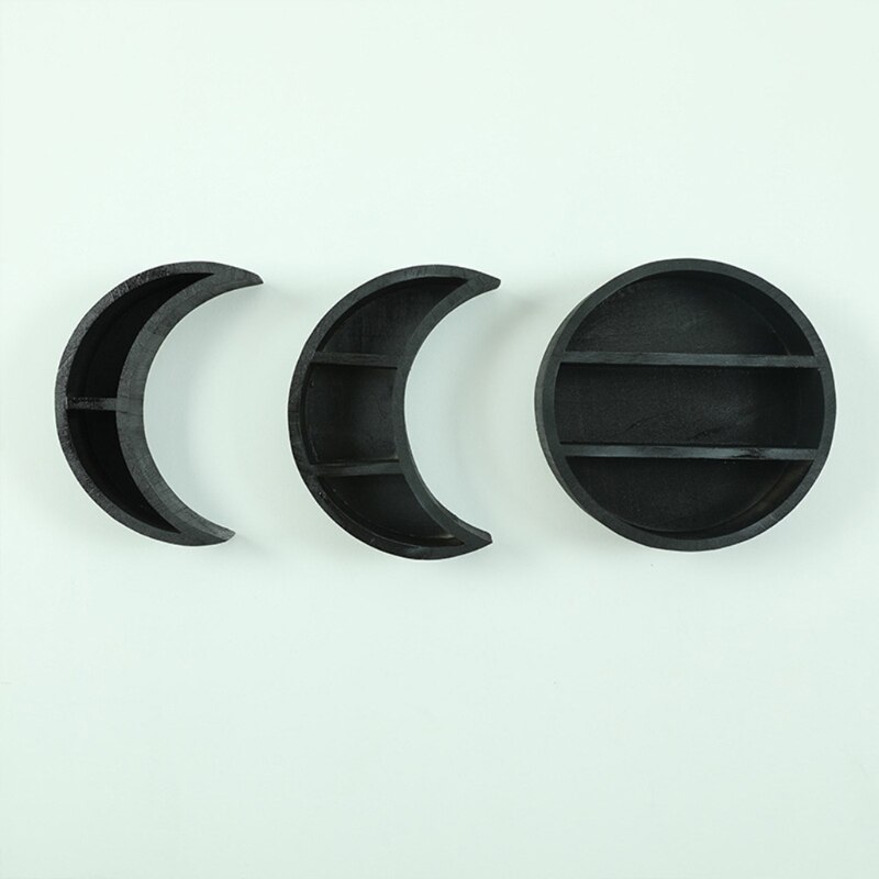 Estante de almacenamiento con forma de Luna para decoración del hogar, estantería de madera rústica montada en la pared, colgante, para exhibición de fotos, 3/5 Uds.: 4