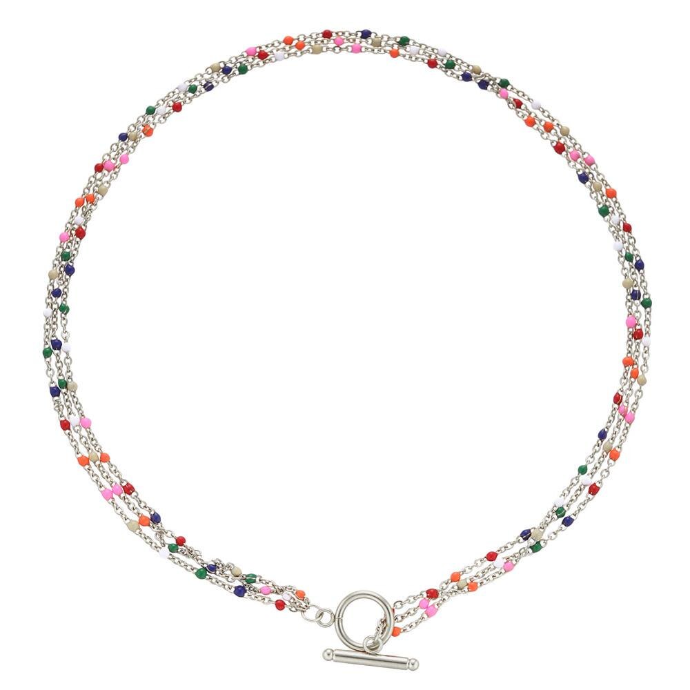 Boheme flerlags rustfrit stål emalje perler kæde halskæde til kvinde toggle choker boho smykker valentinsdag